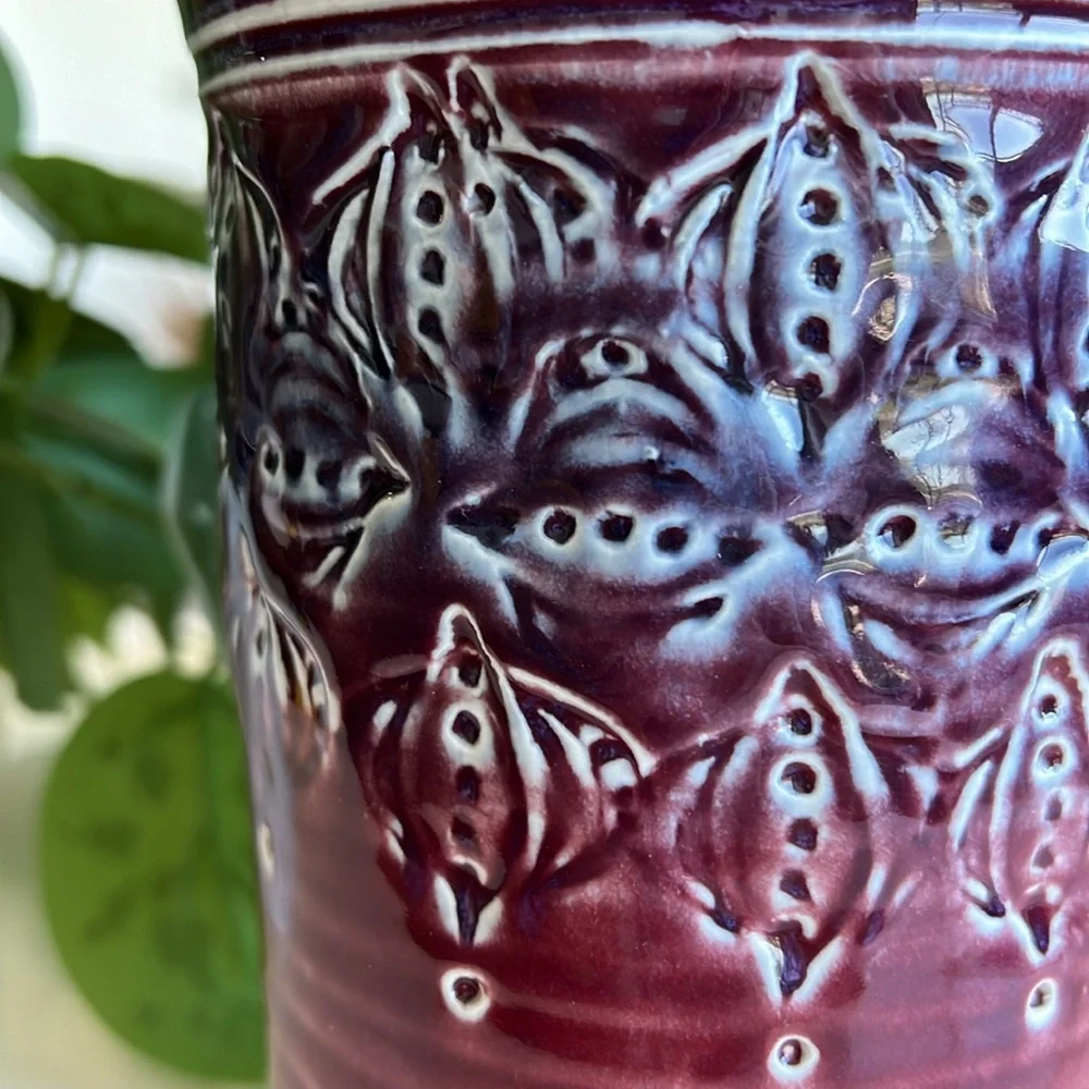 Vintage Handmade Carved Pottery Vase Decor - Picture 5 of 13